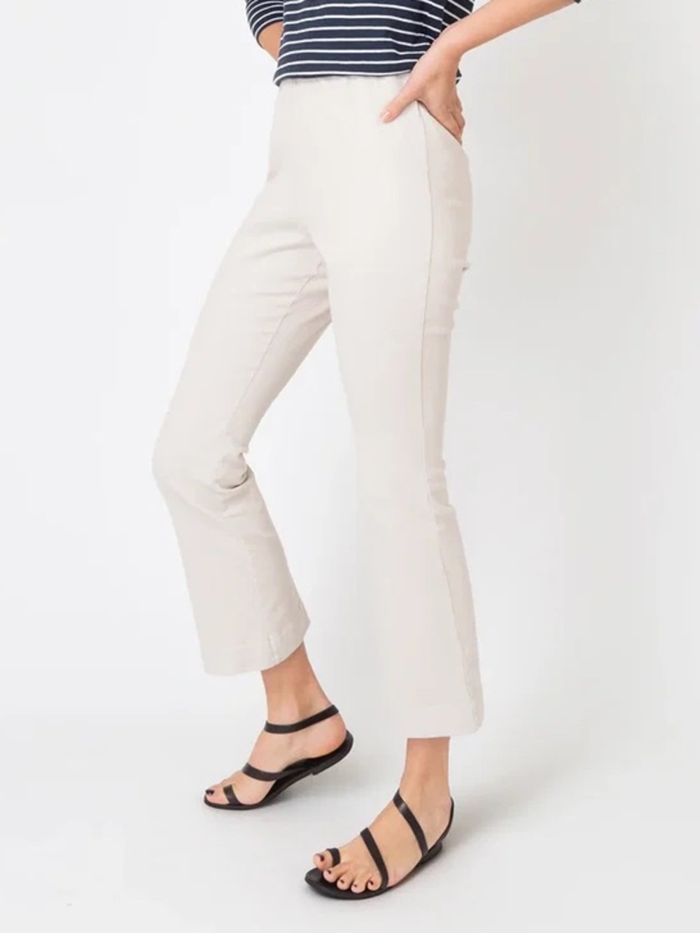 🌻EUC Ann Mashburn Faye Flare Cropped Pants Taupe Stretch Twill Pull On Size S